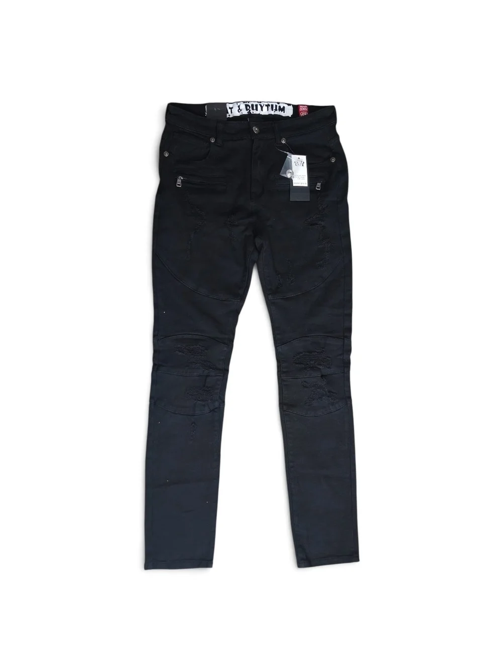 Men's Black Skinny Jeans with Knee Distress -
